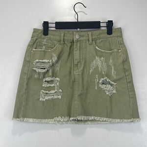 Renaur Green Distressed Jean Skirt